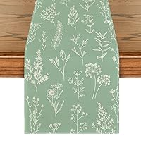 Artoid Mode Sage Green Leaves Flowers Spring Table Runner, Seasonal Kitchen Dining Table Decoration for Home Party Decor 13x72 Inch