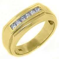 14k Yellow Gold Mens Princess Cut 6-Stone Diamond Ring .57 Carats
