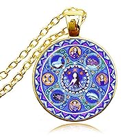 Cancer Zodiac Necklace, Astrology Pendant, 12 Constellation Horoscope Sign Jewelry, Mandala Flower Charms, Birthday Birthstone Gifts, Birth Jewellery