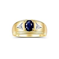 Men's Rings Classic Design 8X6MM Oval Gemstone & Sparkling Diamond Ring - Color Stone Birthstone Rings for Men, Yellow Gold Plated Silver Rings in Sizes 8-13.