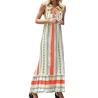 Women's Casual Maxi Dress Sleeveless Backless Loose Dress Swing Summer Ruffle A Line Beach Flowy Baggy Dresses