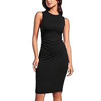 CRZ YOGA Butterluxe Summer Midi Dresses for Women Ruched Bodycon Sleeveless Tank Pencil Dress Cocktail Party Work Casual