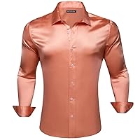 Designer Silk Mens Shirts Mercerized Solid Satin Gold Long Sleeve Casual Business Slim Fit Male Blouses Tops