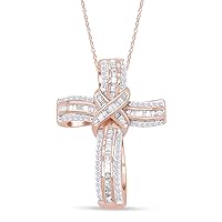 AFFY White Natural Diamond Infinity Cross Pendant Necklace in 14k Gold Over Sterling Silver (1 Ct) Gift For Women & Men