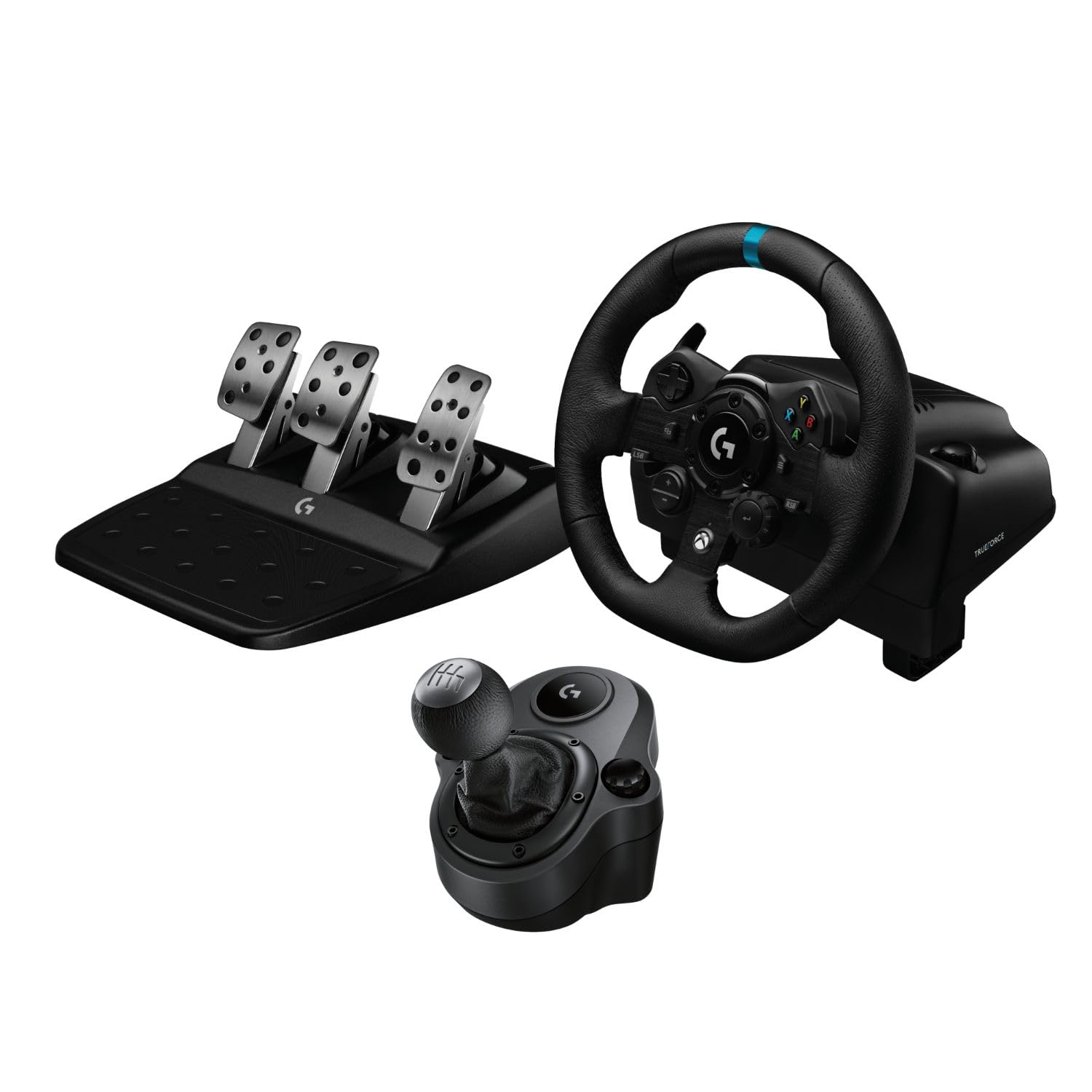 Logitech G Driving Force Shifter with Logitech G923 Racing Wheel and Pedals for Xbox X|S, Xbox One and PC and Genuine Leather Wheel Cover