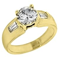 14k Yellow Gold 1.67 Carats Brilliant Round & Baguette Diamond Engagement Ring