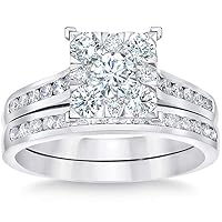 1 3/4 Ct Diamond Princess Cut Framed Engagement Wedding Ring Set 10k White Gold