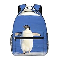 Cute Penguin Printed Laptop Backpack With Side Mesh Pockets Casual Backpack For Man Woman Travel Daypack