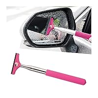 8sanlione Car Rearview Mirror Wiper, American Flag Telescopic Auto Mirror Squeegee Cleaner, Glass Mist Cleaning Tool with Retractable 98cm Handle, Portable Car Windows Water Removal (Pink/Red Flag)
