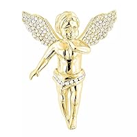 2.35Ctw Round Cut White Simulated Diamond Angel Men's Hiphop Pendant Necklace 14K Yellow Gold Plated
