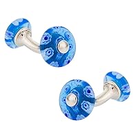 Blue Millipore Venetian Glass Double-Sided Cufflinks with Presentation Box