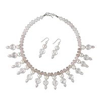 NOVICA Artisan Handmade Pearl Quartz Jewelry Set White Clear Sterling Silver Thailand Beaded Choker Bridal Birthstone Romantic 'Nymph's Heart'