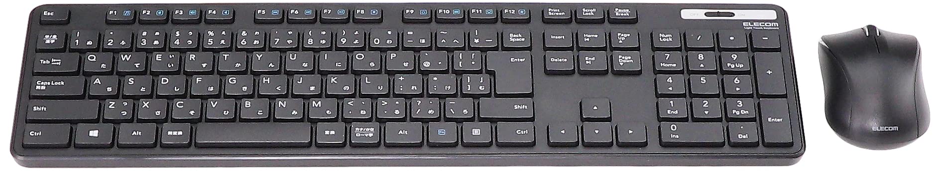 ELECOM Wireless Slim & Thin Keyboard/Standard Japanese Layout in Conformity with JIS Standard, with Numeric Keypad and Wireless Mouse/Black/TK-FDM110MBK