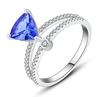 Fashion 14K Gold Trillion Cut Tanzanite & Round Cut White Diamond Ladies Bridal Halo Engagement Wedding Ring Set