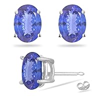 0.50 Cts of 5x3 mm AA Oval Tanzanite Stud Earrings in 14K White Gold
