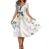 Vacation Floral Dresses for Women: Trendy V-Neck Ruched Short/Long Sleeve Sundress - Casual Fashion for Spring/Summer