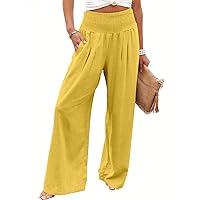 ANRABESS Women Linen Palazzo Pants Summer Boho Wide Leg Casual Lounge Pants 2024 Trendy Beach Travel Vacation Outfits