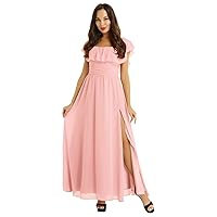 Elegant Womens Off The Shoulder Ruffle Party Wedding Prom Gown Side Split Maxi Dress