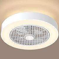 Enclosed Ceiling Fan with Lights Low Profile Fan Light LED Remote Control Dimming 6-Level Wind Speed Flush Mount Ceiling Light with Fan Reversible Blades Hidden Ceiling Fan (White)