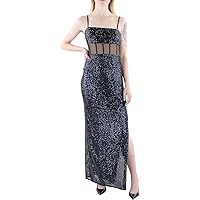 BCBGMAXAZRIA Women's Sleeveless Sheath Floor Length Evening Dress Adjustable Bodice Mesh Bustier Side Slit Column Skirt