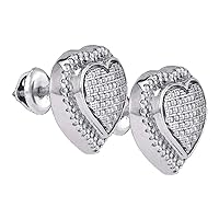 The Diamond Deal Sterling Silver Womens Round Diamond 3D Heart Cluster Stud Earrings 5/8 Cttw
