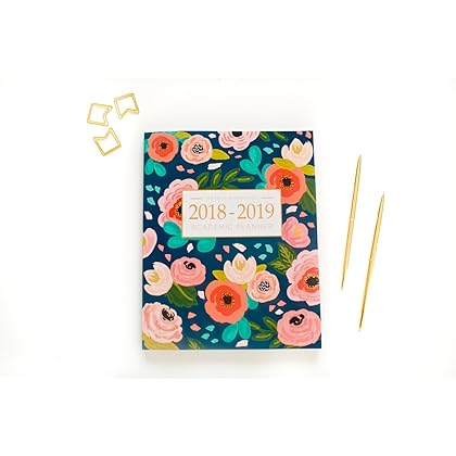 2018-2019 Academic Planner Weekly And Monthly: Calendar Schedule Organizer and Journal Notebook With Inspirational Quotes And Navy Floral Lettering Cover (August 2018 through July 2019)