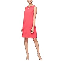 S.L. Fashions Women's Short Sleeveless Pleated A-line Dress with Cutout Neckline