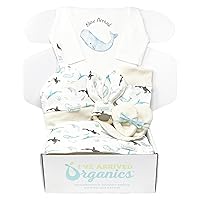 Baby Boy Gift Set, Organic Baby Clothes, Whales, Baby Care Package, Newborn Clothing (0-3M Long Sleeve White)