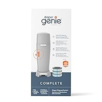 Diaper Genie Complete Diaper Pail (Grey) with Odor Control | Includes 1 Diaper Trash Can, 3 Refill Bags, 1 Carbon Filter, 4 Piece Set