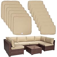 ClawsCover 14Pack Outdoor Patio Seat and Back Cushions Replacement Covers Fit for 7Pieces 6-Seater Wicker Rattan Sectional Couch Chair Furniture Set,Khaki-Include Cover Only (Large)