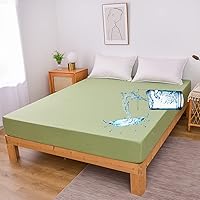 Holawakaka King Waterproof Mattress Encasement Protector Sage Green Fitted Sheet Breathable Bed Mattress Pad Cover, 14
