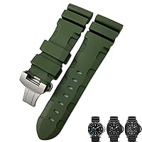 Nature Rubber 26mm Watch Band for Panerai Submersible Luminor PAM Black Blue Red Orange Strap Butterfly Clasp (Color : Green Butterfly, Size : 26mm Spin)