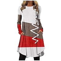 Spring Dresses for Women 2024,Midi Dresses Women Fall Church Dresses 2024 Elegant Spring Outfits Women's Fashion Casual Round Neck Pullover Loose Long Sleeve Dress Outfits(D-White,3XL)