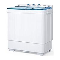 KUPPET Compact Twin Tub Portable Mini Washing Machine 26lbs Capacity, Washer(18lbs)&Spiner(8lbs)/Built-in Drain Pump/Semi-Automatic (White&Blue)