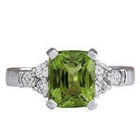 3.38 Carat Natural Green Peridot and Diamond (F-G Color, VS1-VS2 Clarity) 14K White Gold Cocktail Ring for Women Exclusively Handcrafted in USA