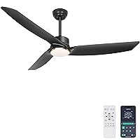 Ohniyou 56 Inch Black Ceiling Fan with Lights, Modern 3 Blades Ceiling Fan with Remote/APP Control, Reversible DC Motor, Dimmable 3 CCT, Indoor Outdoor Ceiling Fan for Covered Patios Living Room