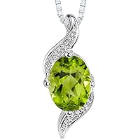 Peora Peridot Pendant Necklace for Women 925 Sterling Silver, Natural Gemstone, 1.25 Carats Oval Shape 8x6mm, with 18 inch Chain