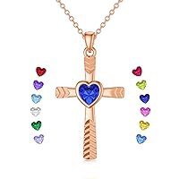SOULMEET 14K Rose Gold Plated Birthstone Cross Necklace with Laser Diamond Cut, Glittering 1/2 Carat Heart September Cross Pendant Necklaces for Women Wife Girlfriend Mothers Day