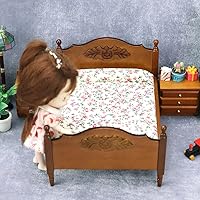 AirAds 1:12 Scale Dollhouse Miniature Bedroom Furniture Brown Bed with 2 nightstands (Set 3) Dolls Bed Dollhouse Decoration