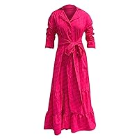 Ladies Women's Summer Dress Summer New Fashionable Style Versatile Waist Pullover Long Dress(Hot Pink,Small)