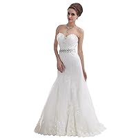 Mermaid Strapless Beaded Appliques Wedding Dress With Beaded Waist
