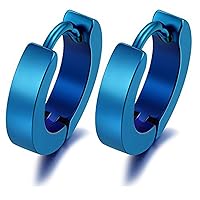 Stainless Steel Huggie Earrings - Unisex Cool Small Hypoallergenic Hoop Stud Earring Piercings (1pair Blue)