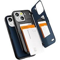 GOOSPERY Magnetic Door Bumper Compatible with iPhone 13 Mini Case, Card Holder Wallet Case, Easy Magnet Auto Closing Protective Dual Layer Sturdy Phone Back Cover, Navy
