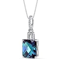 PEORA Created Alexandrite Pendant for Women 14K White Gold with Genuine White Topaz, 3.75 Carats Radiant Cut 10x8m, with 18 inch Chain