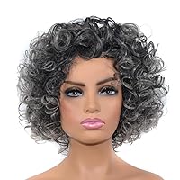 Afro Short Curly Gray Wigs for Black Women with Bangs,Synthetic Full Wig 12 Inch Natural Looking Full Wigs for Daily Party Use