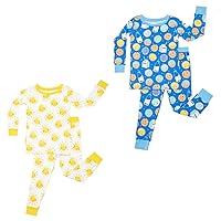 Little Sleepies Baby Boy Two-Piece Bundle Set, 100% Bamboo Viscose Sleeper for Boys and Girls, Sunshine & Blue Milk and Cookies, 12-18M