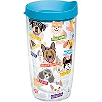 Flat Art Dogs Made in USA Double Walled Insulated Tumbler Travel Cup Keeps Drinks Cold & Hot, 16oz, Classic