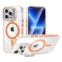 for iPhone 13 Pro Case Clear with Kickstand and Screen Protector - Compatible with MagSafe,21ft Military-Grade Drop Tested,Shockproof Slim Fit Magnetic Crystal Cover - Orange