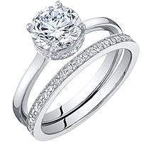 PEORA 1.50 Carats Moissanite Hidden Halo Engagement Ring and Wedding Band Bridal Set for Women 925 Sterling Silver, Round Brilliant Shape, D-E Color, VVS Clarity, Sizes 4 to 10