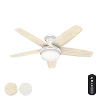 Hunter Fan 48 inch Low Profile Fresh White Indoor Ceiling Fan with Light Kit and with Remote Control (Renewed)